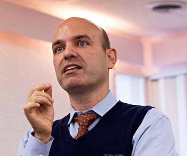 Nathan Cullen, NDP Member of Parliament for Skeena Bulkley Valley, speaks to an audience during a campaign stop in his campaign for the leadership of the New Democratic Party, in Kitimat, BC, Nov. 11, 2011. (Robin Rowland)
