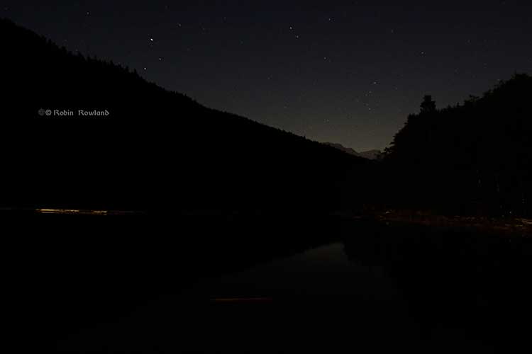 Stars over Clio Bay, Douglas Channel, BC, 9:50 p.m. Sept. 14, 2013. (Robin Rowland)