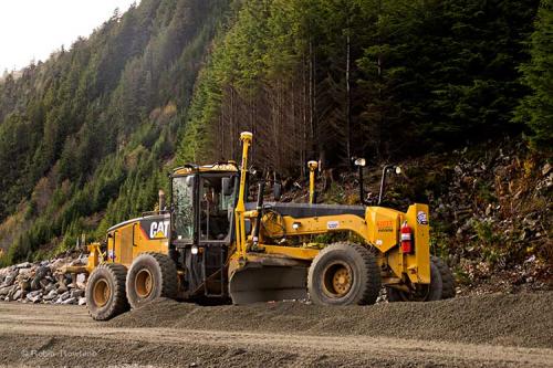 A Ledcor grader works on the construction of the Bish Cove Road project, Oct. 31, 2014.